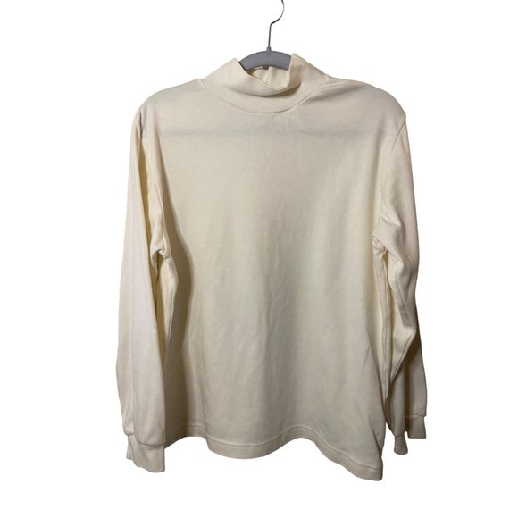 Laura Gayle mock turtleneck cream long sleeve tshirt Sz L -‎ flawed - Picture 1 of 8